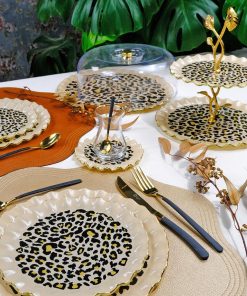 Glore Leopard Wavy Gold Gilded 6 Person 25 Pcs Cake Plate &  Tea Set