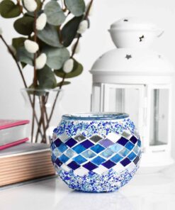 Turkish Mosaic Candle Holder Blue Infinity Design 2