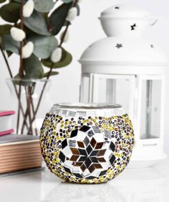 Turkish Mosaic Candle Holder Brown Star Design 2