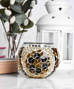 Turkish Mosaic Candle Holder Brown Star Design 3