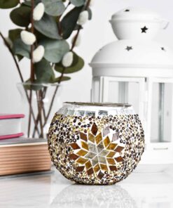 Turkish Mosaic Candle Holder Brown Star Design 4