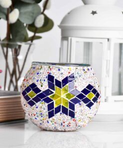Turkish Mosaic Candle Holder Colorful Blue Yellow
