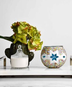 Turkish Mosaic Candle Holder Colorful White Blue