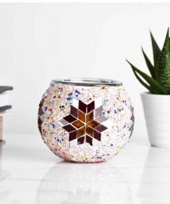 Turkish Mosaic Candle Holder Pink Red Orange
