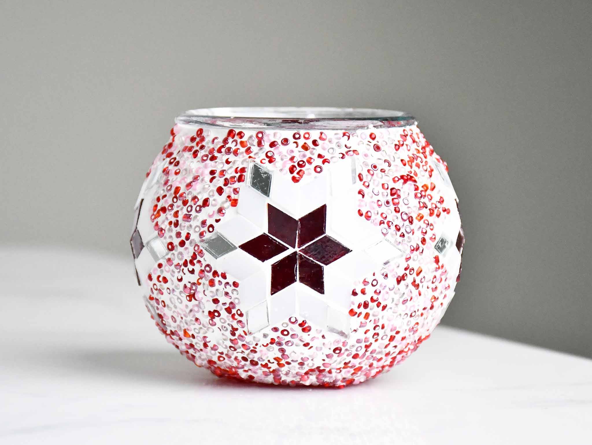 Turkish Mosaic Candle Holder Red Star Design 1