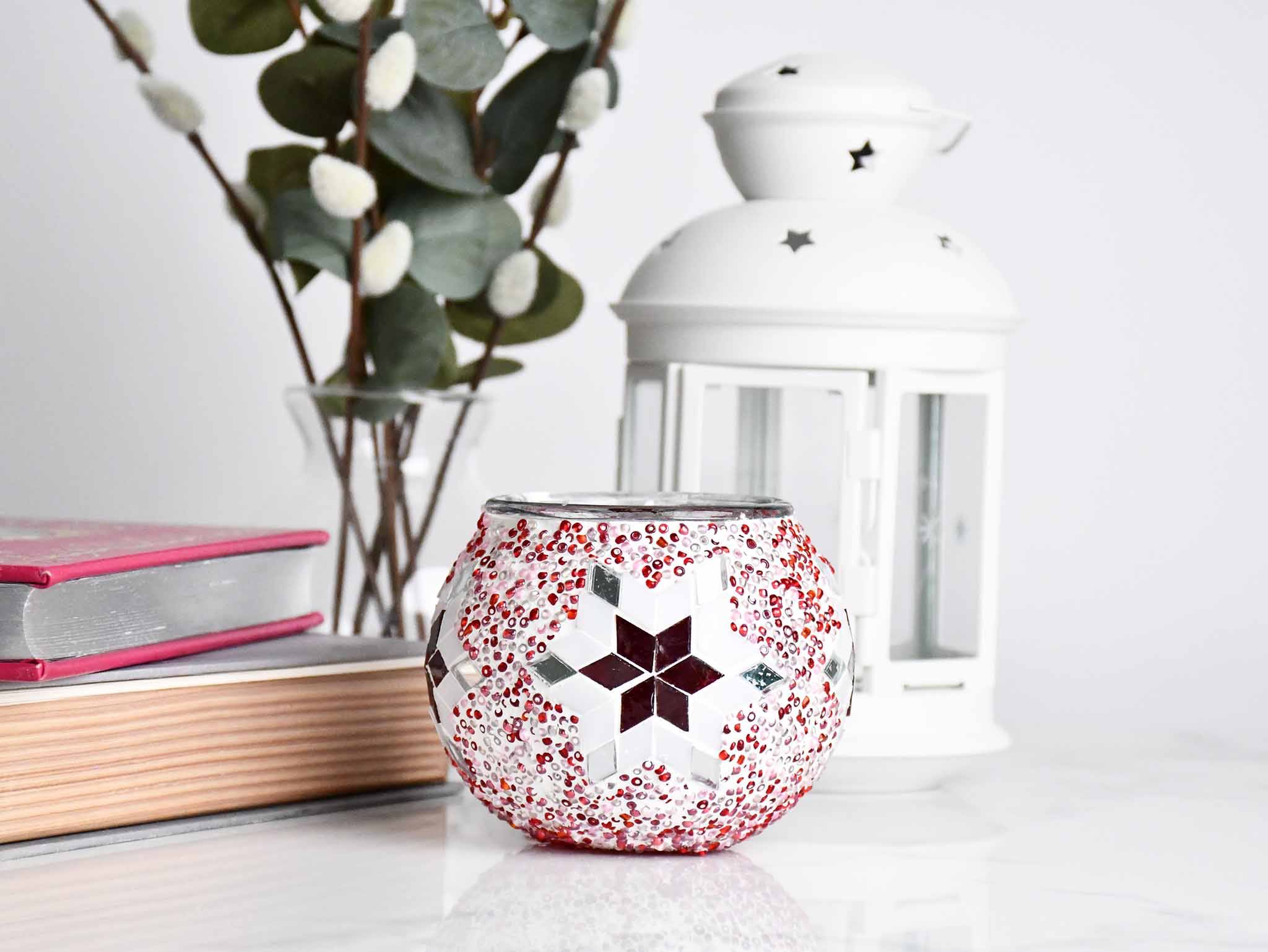 Turkish Mosaic Candle Holder Red Star Design 1