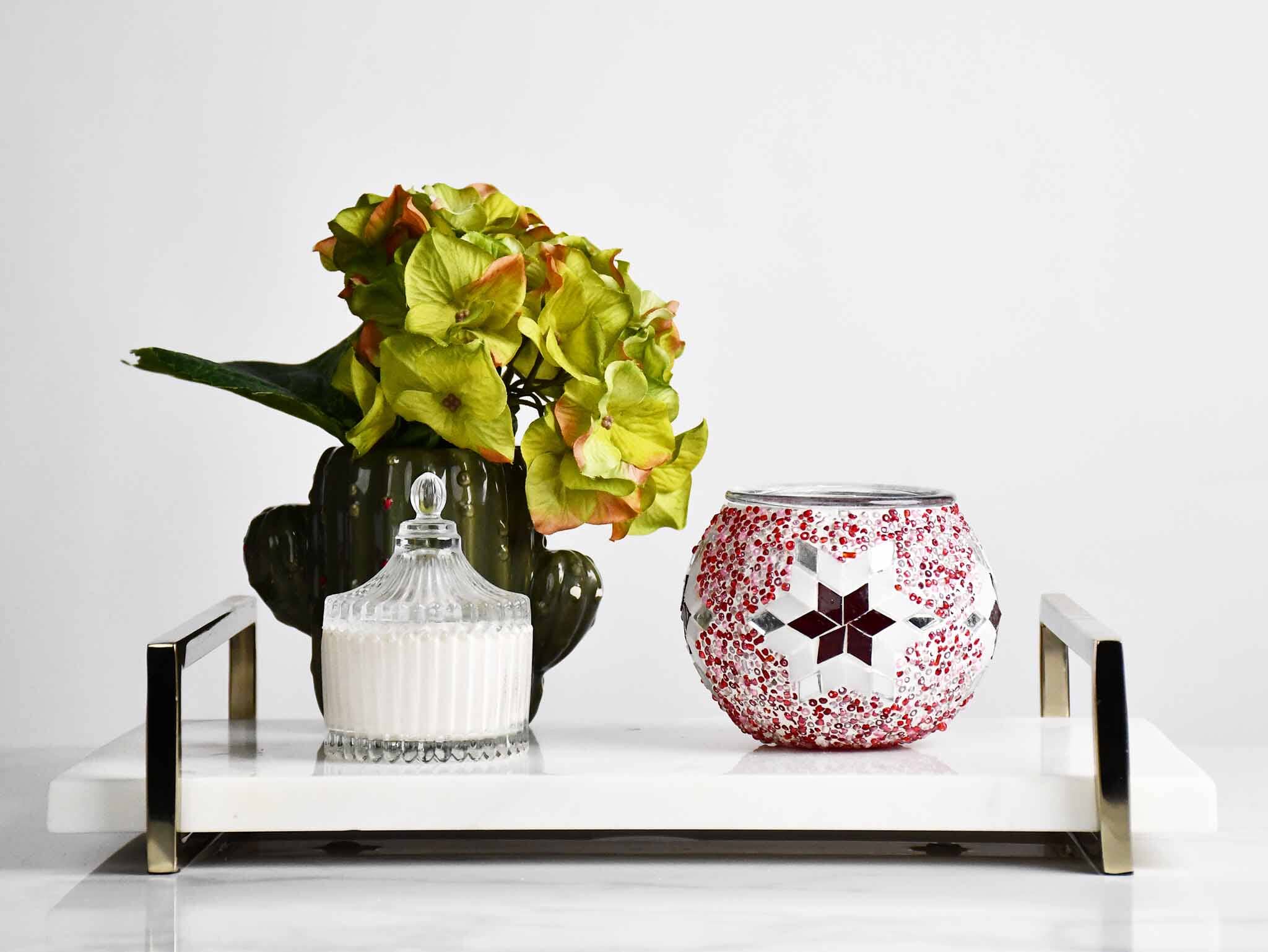 Turkish Mosaic Candle Holder Red Star Design 1