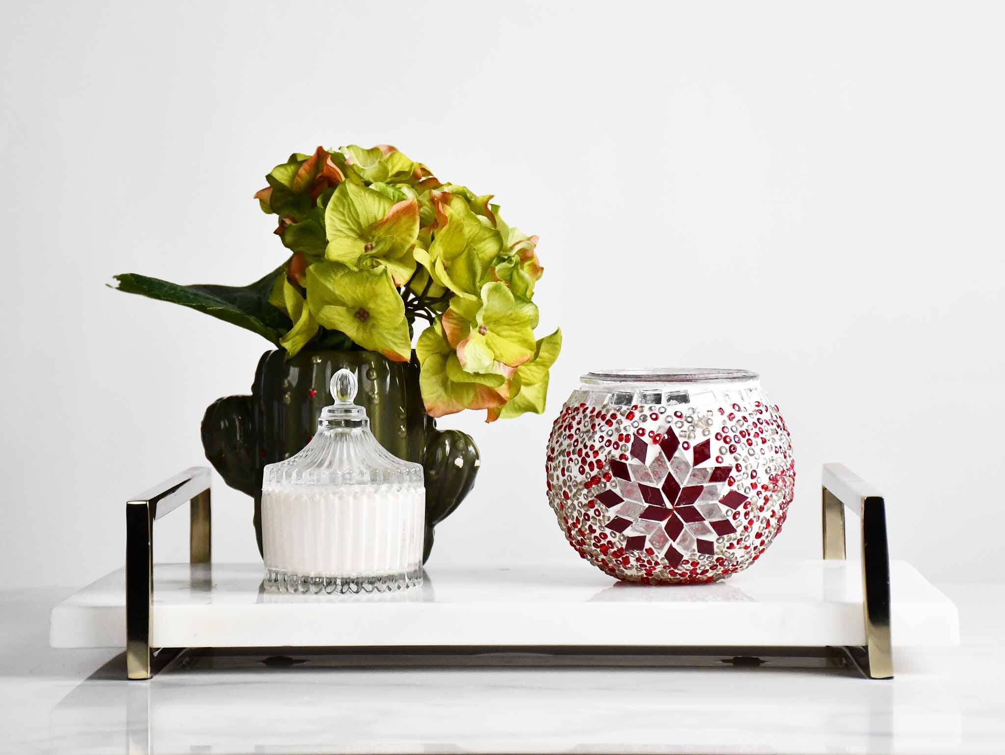 Turkish Mosaic Candle Holder Red Star Design 2