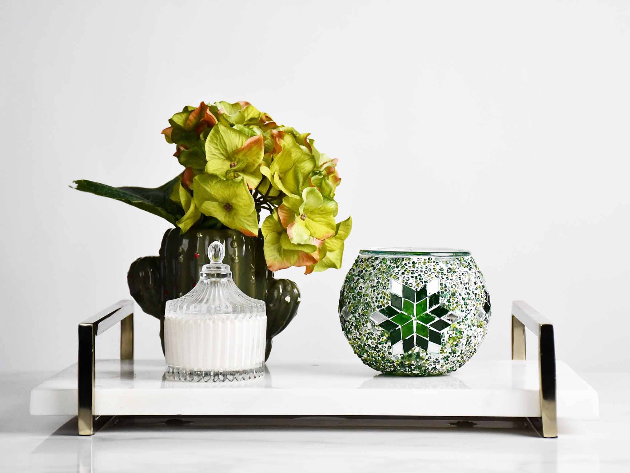 Turkish Mosaic Candle Holder Star Green Design 1
